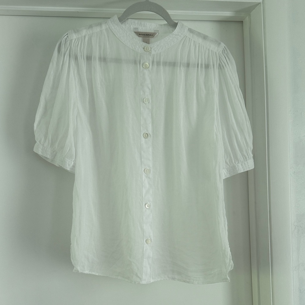 Classic White Button-Up Short Sleeve Linen Blouse Spring Summer
